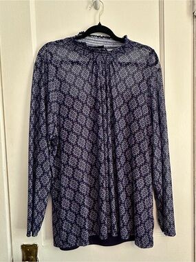 Lane Bryant Navy and White Geometric Print Blouse (22/24)